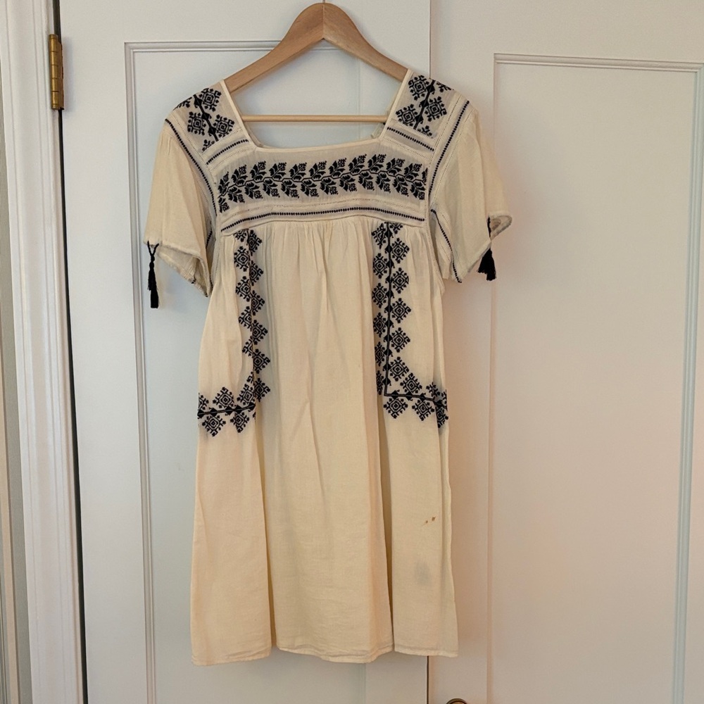 Denim & Supply Ralph Lauren Cream Mini Dress with Black Embroidery